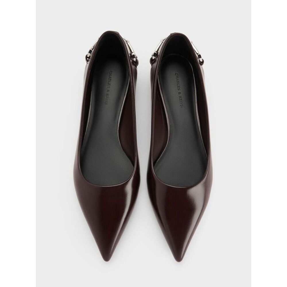 Charles & Keith Erinna Metallic-Accent Pointed Flats - Burgundy - Picture 8 of 13
